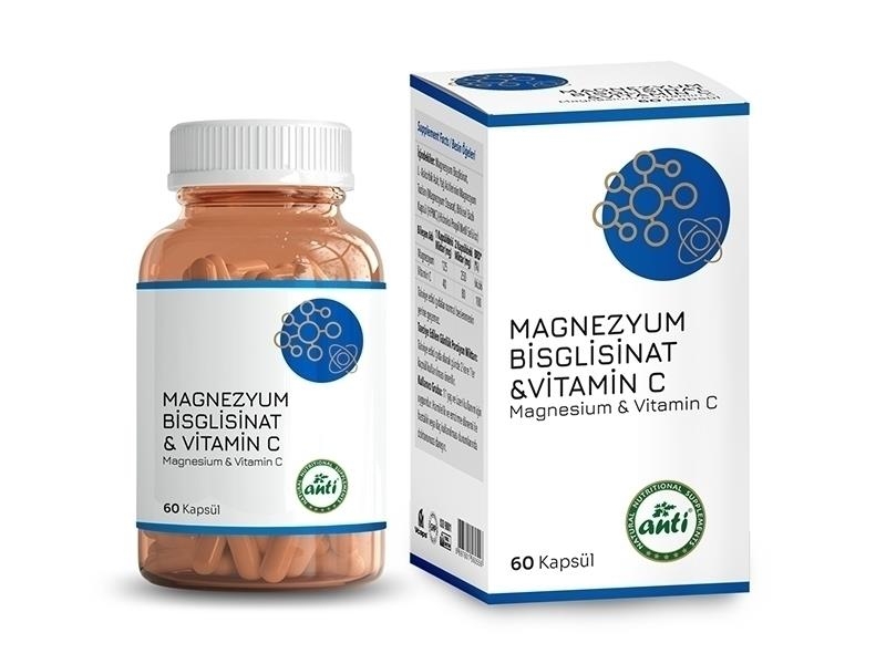 Anti Magnezyum Bisglisinat & Vitamin C 60 Kapsül - 1