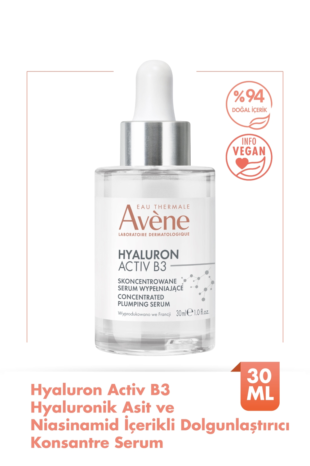 Avene Hyaluronik Asit ve Niasinamid İçerikli Dolgunlaştırıcı Konsantre Serum 30 ml - 1