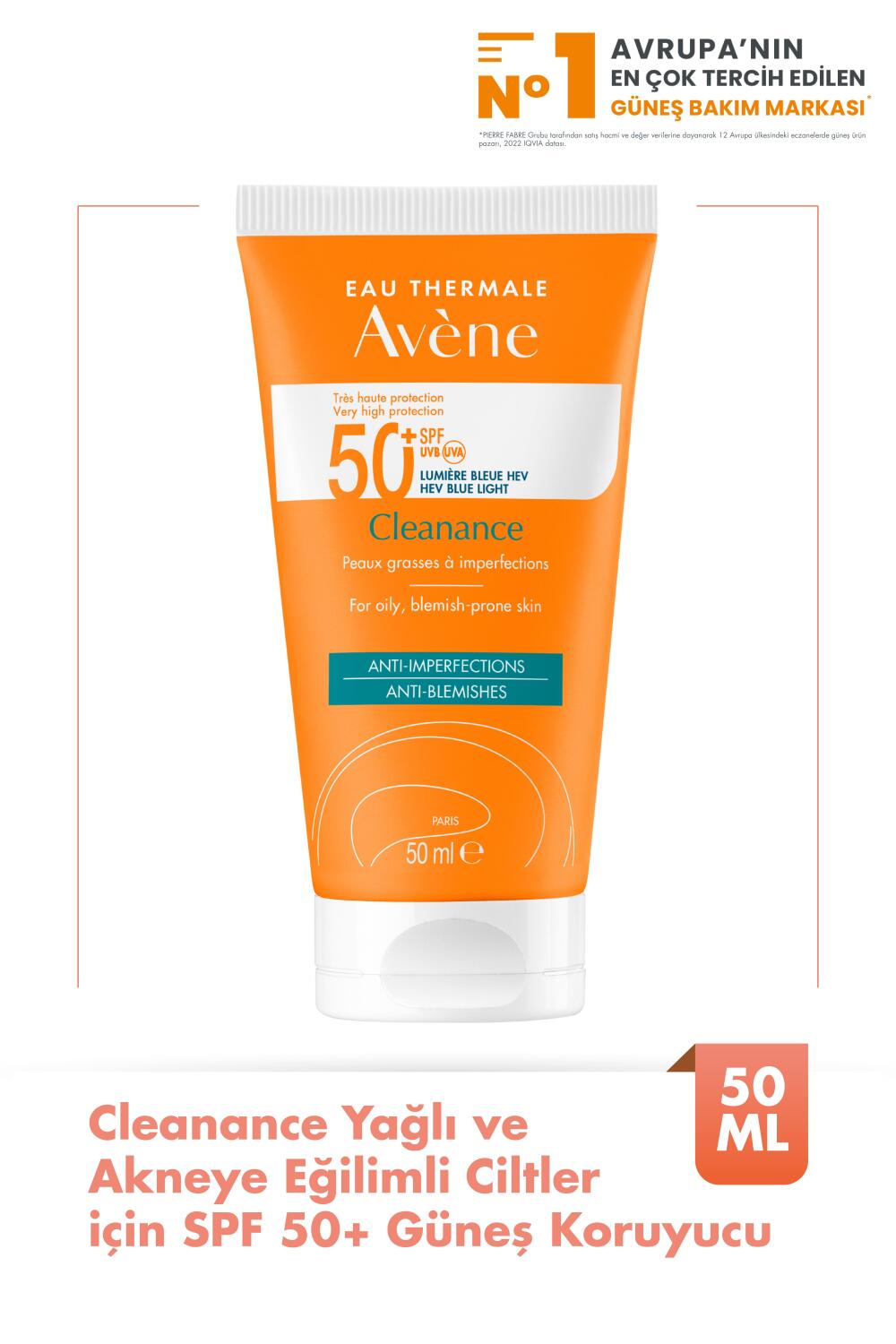 Avene Cleanance Yağlı ve Akneye Eğilimli Ciltler için SPF 50+ Güneş Koruyucu 50 ml - 1