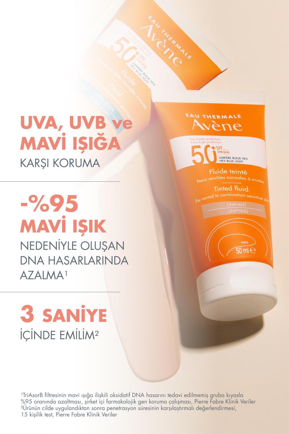 Avene Fluide SPF 50+ Normal/ Karma Ciltler için Renkli Güneş Koruyucu 50 ml - 2