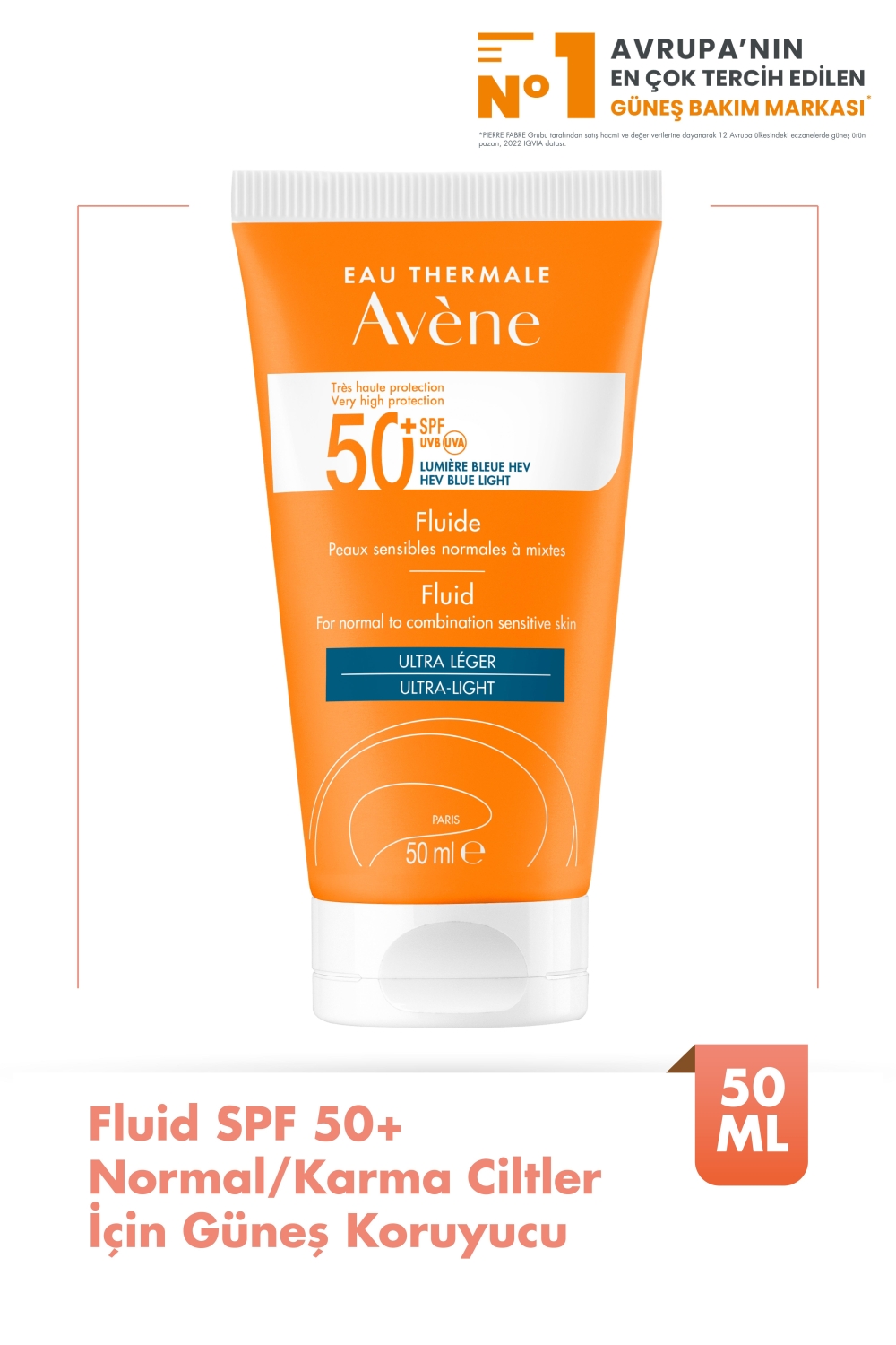 Avene Fluide SPF 50+ Normal/ Karma Ciltler için Güneş Koruyucu 50 ml - 1