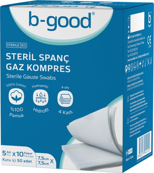 B-Good Steril Spanç Gaz Kompres 7,5 Cm X 7,5 Cm 50li - 1