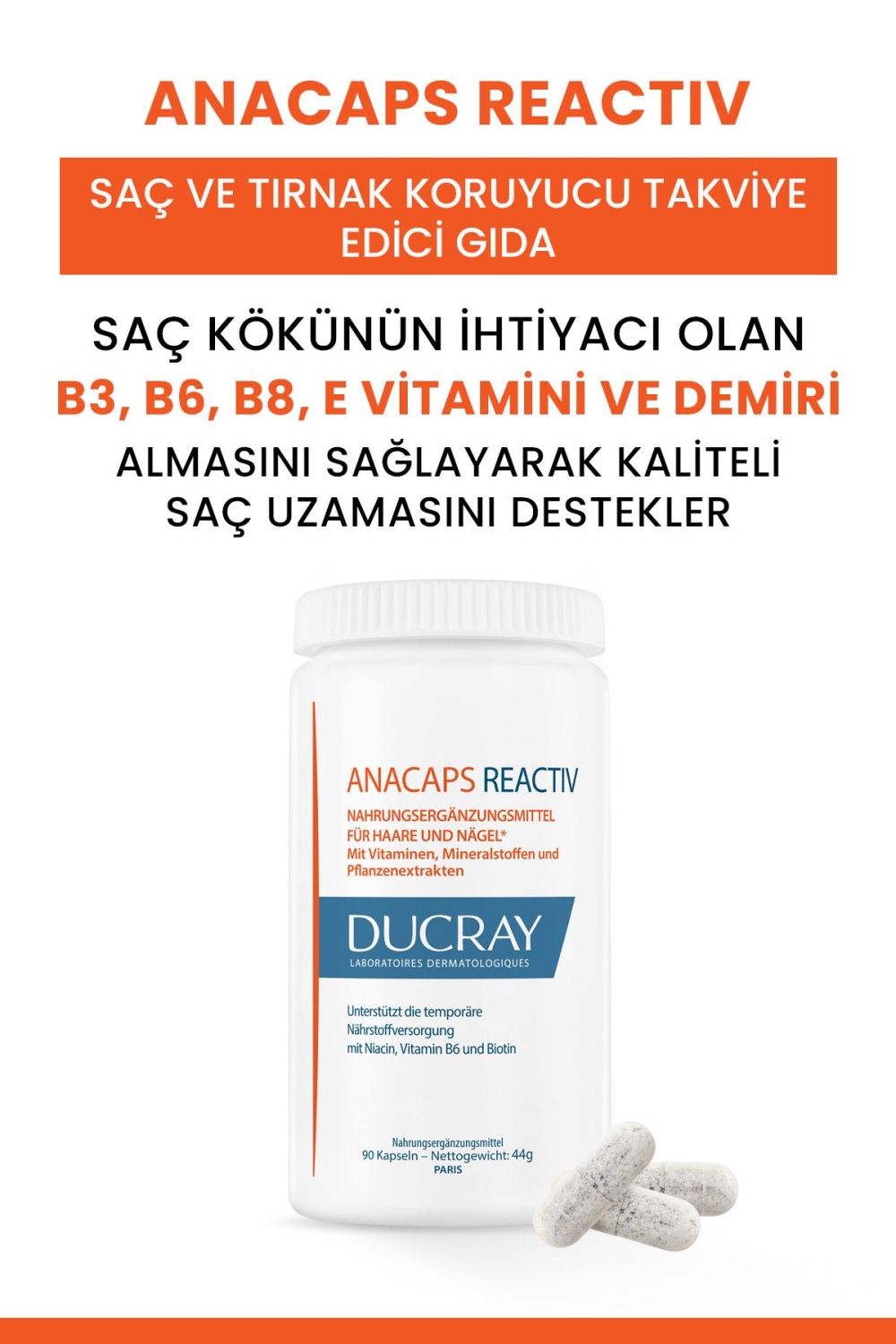 Ducray Anacaps Reactiv Saç ve Tırnak Koruyucu Takviye Edici Gıda 30 kapsül - 2