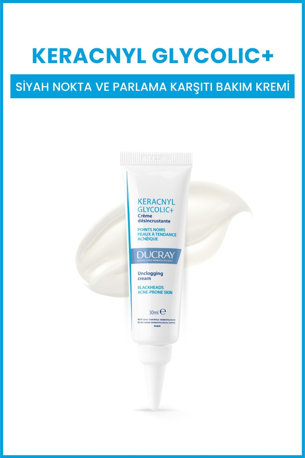 Ducray Keracnyl Glycolic+ Krem Siyah Nokta ve Parlama Karşıtı Bakım Kremi 30ml - 1