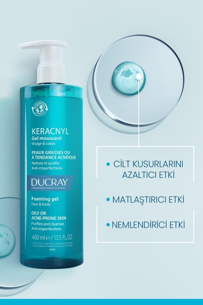 Ducray Keracnyl Jel Yağlı ve Akneye Eğilimli Ciltler İçin Temizleme Jeli 400ml - 6