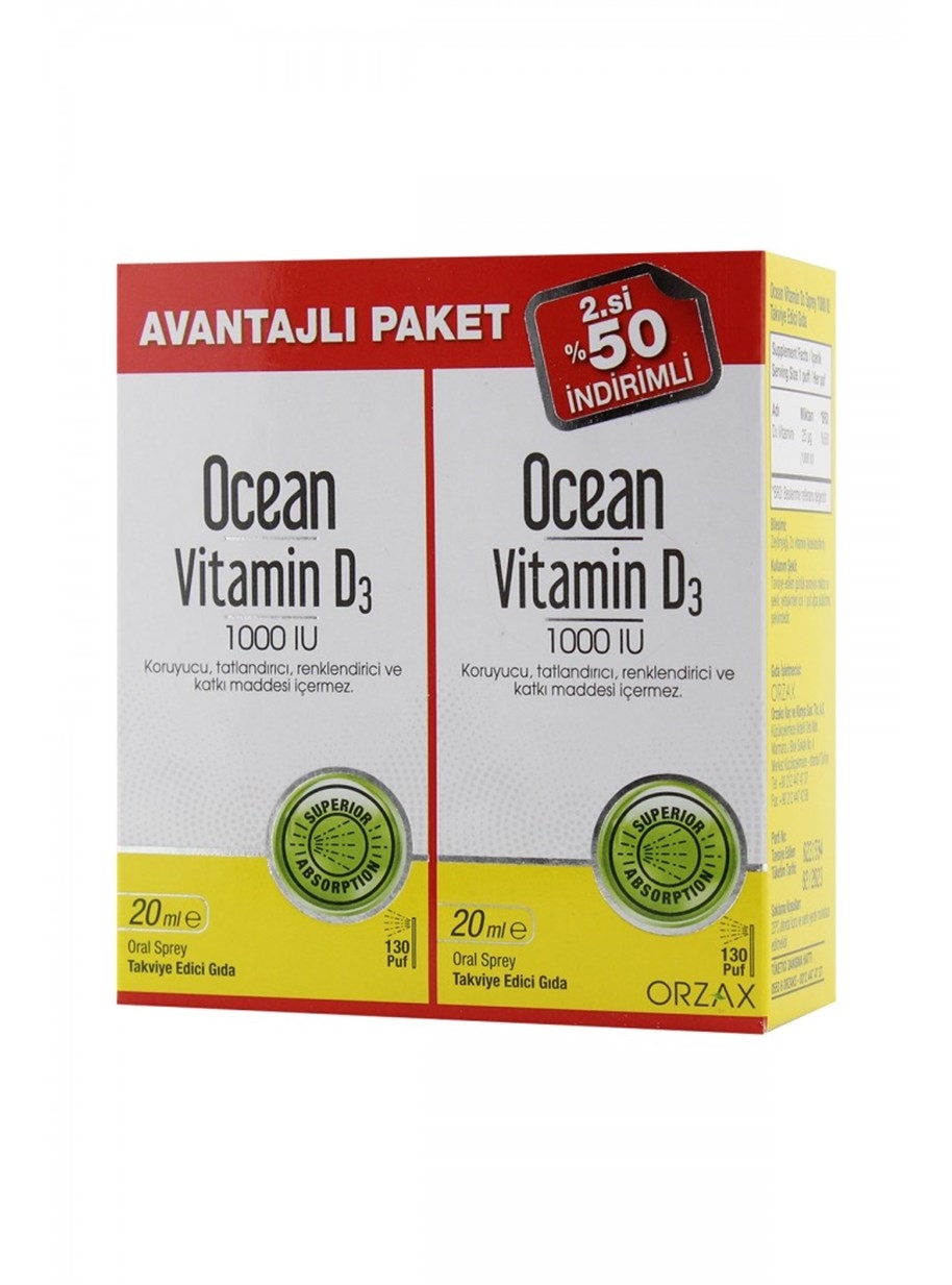 Ocean Vitamin D3 1000 IU 2'li Paket 20 ml Sprey - 1