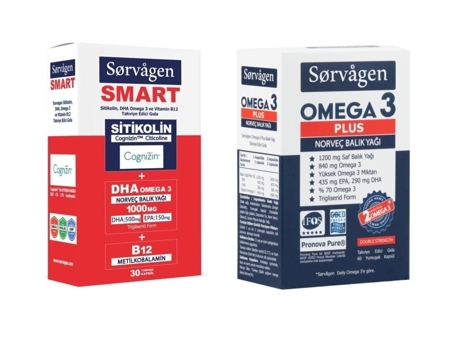 Sorvagen Smart Sitikolin Dha Omega 3, B12 30 Kapsül ve Omega 3 Plus Norveç Balık Yağı - 1