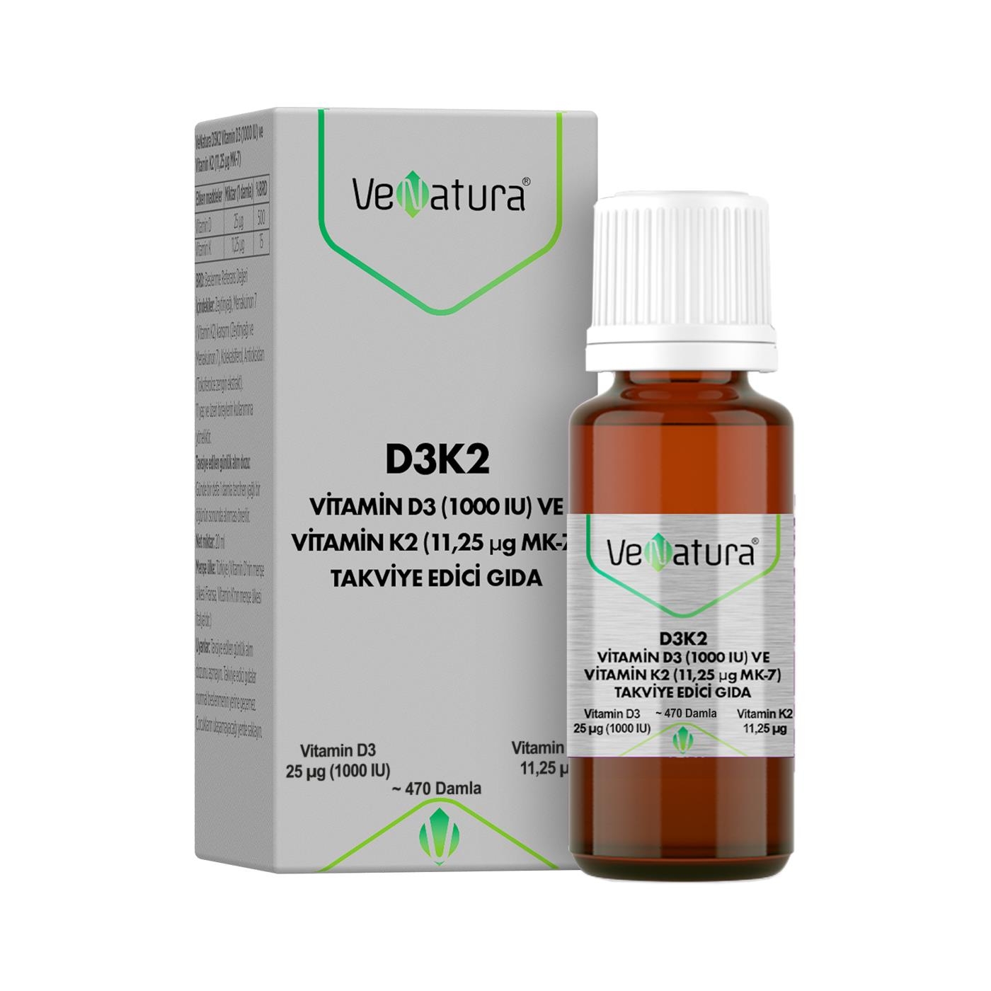 VeNatura Vitamin D3 Ve Menaquinon 7 (11,25 mcg) Takviye Edici Gıda 20 ml - 1