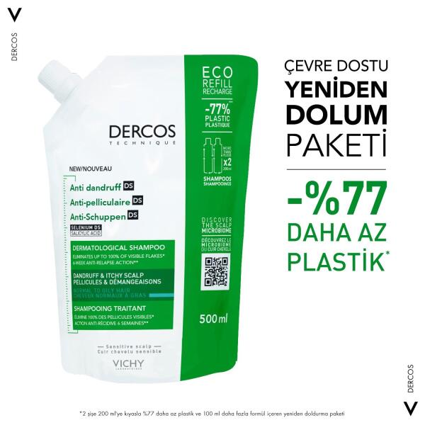 Vichy Anti Dandruff Kepek Karşıtı Şampuan Normal ve Yağlı Saçlar 500 ml Refill - 3