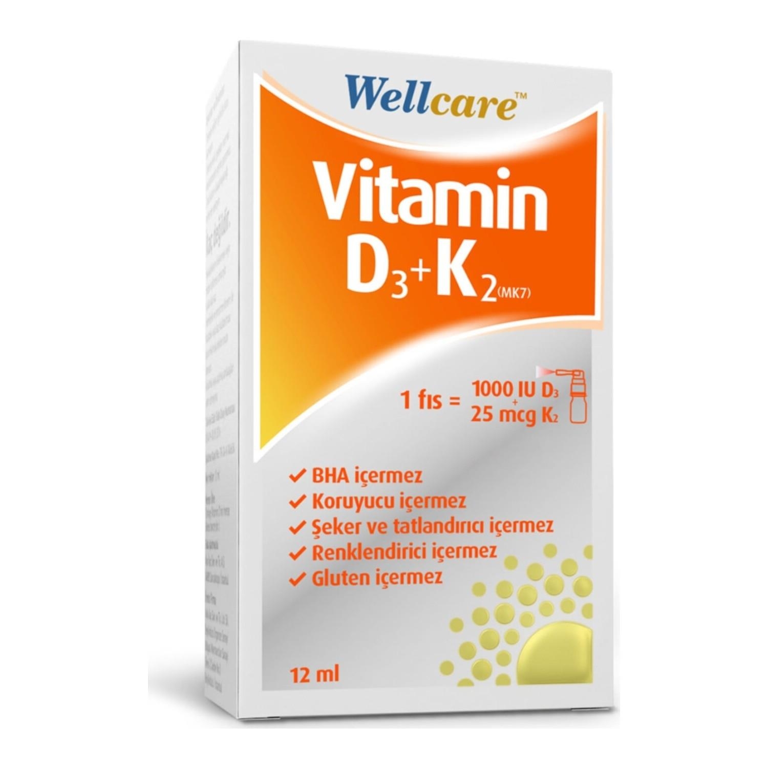 Wellcare Vitamin D3+K2 1000 IU 12 ml Sprey 2 Kutu - 2